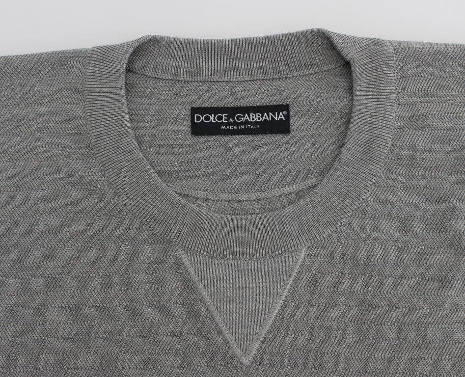 Gray Crewneck Pullover Silk Sweater - 5