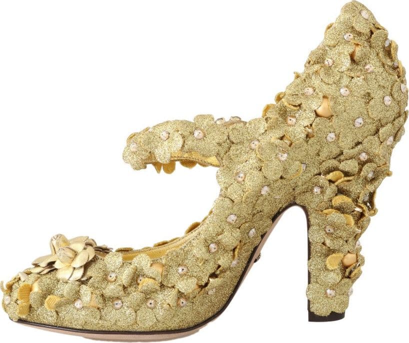 Gold Floral Crystal Mary Janes Pumps - 2