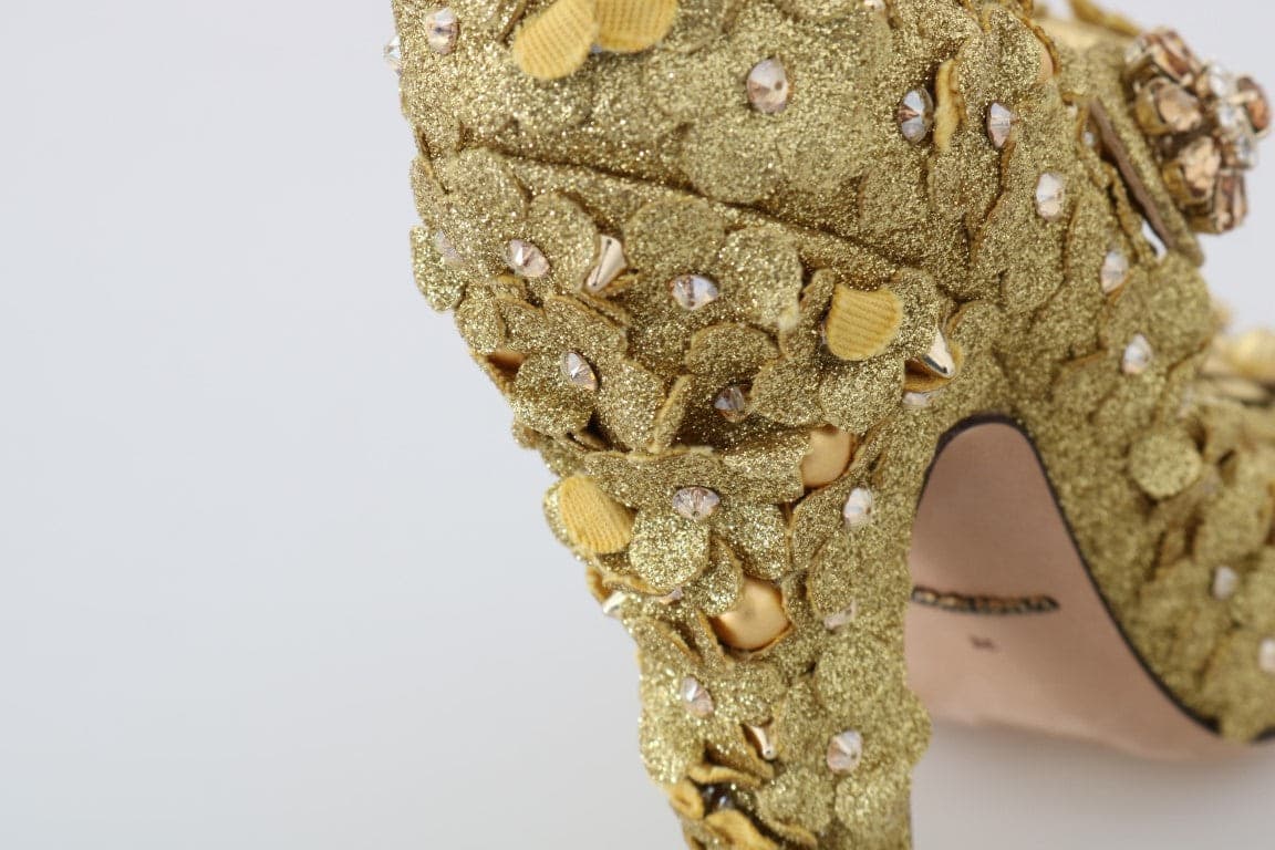 Gold Floral Crystal Mary Janes Pumps - 7