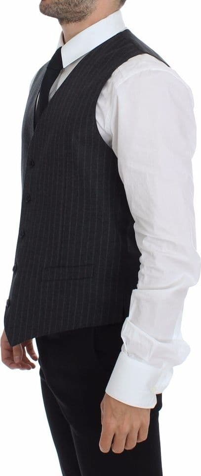 Gray Striped Wool Logo Vest Gilet Weste - 4