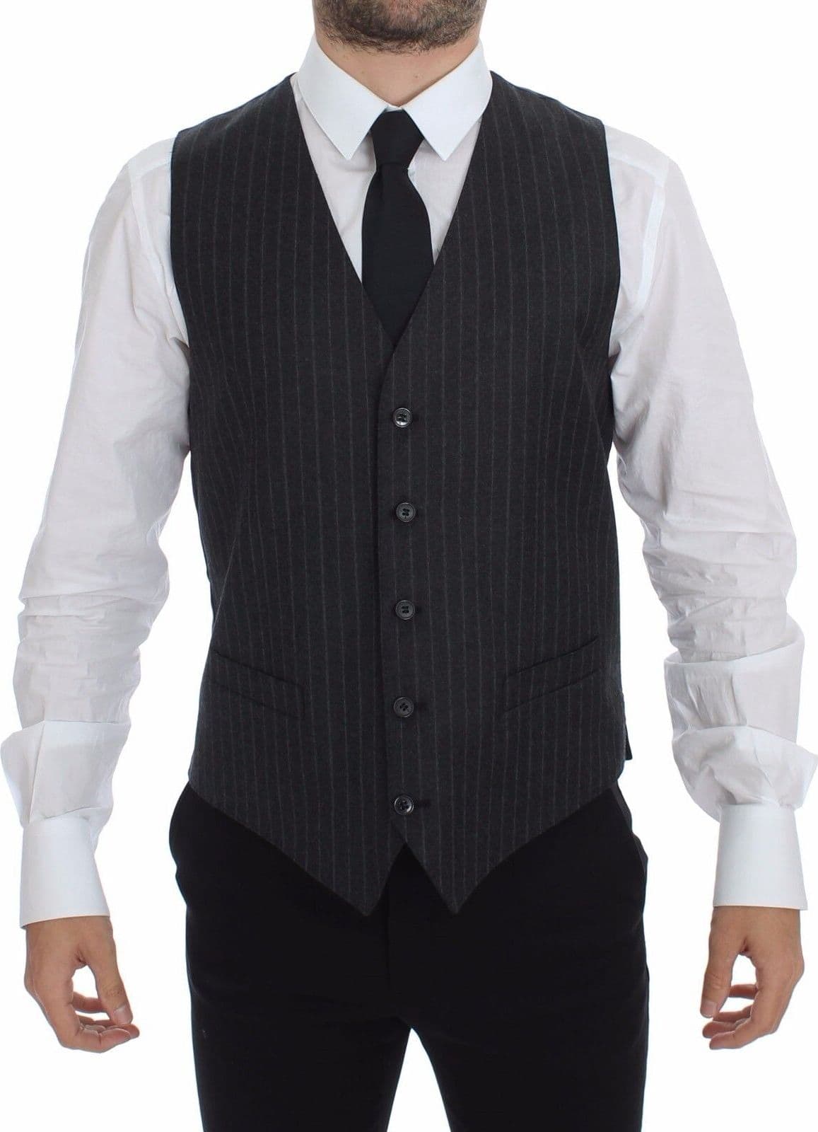 Gray Striped Wool Logo Vest Gilet Weste - 7
