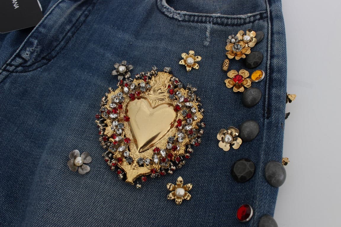 Crystal Roses Heart Embellished Jeans - 6