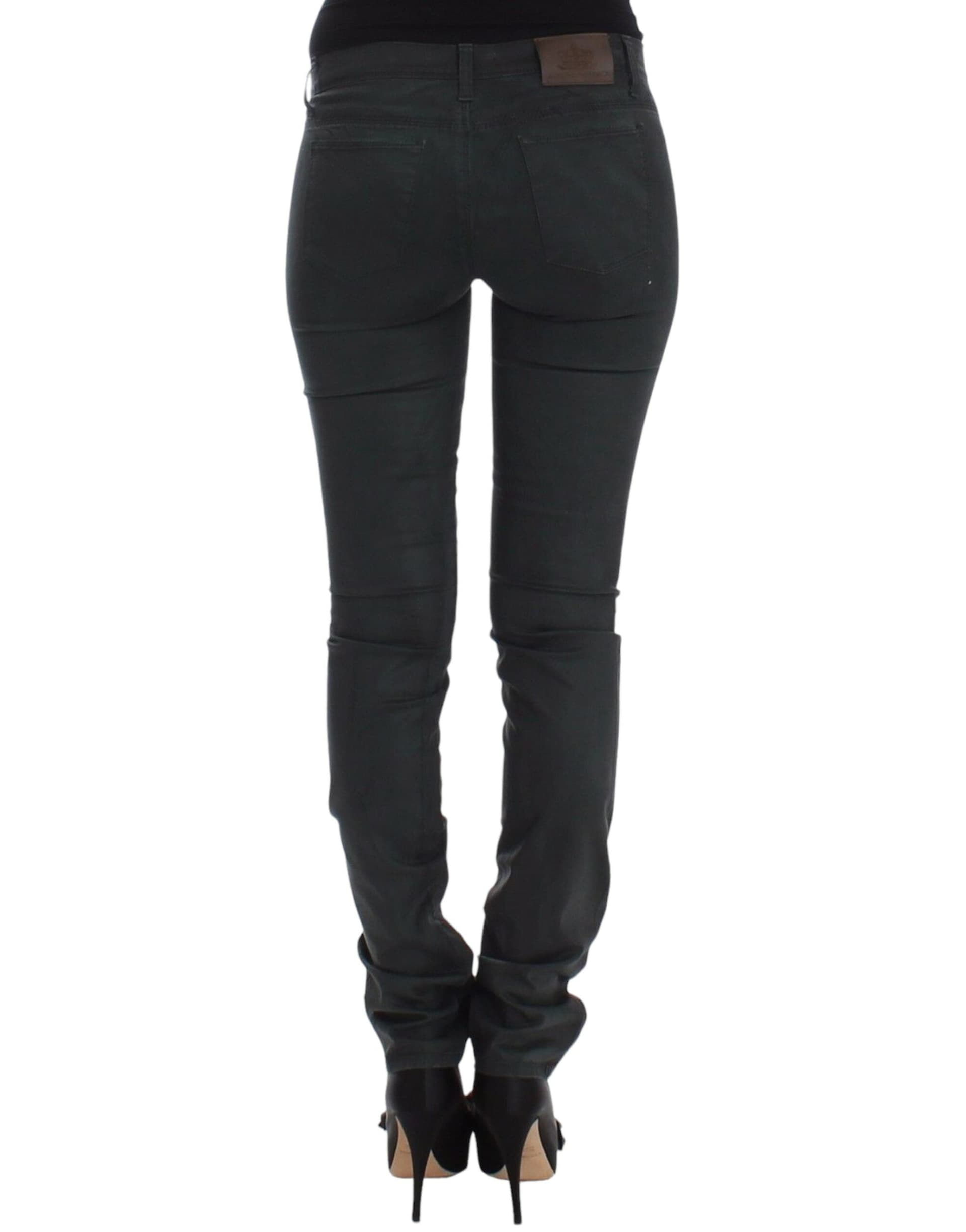 Green Slim Jeans Denim Pants Straight Leg Stretch - 3