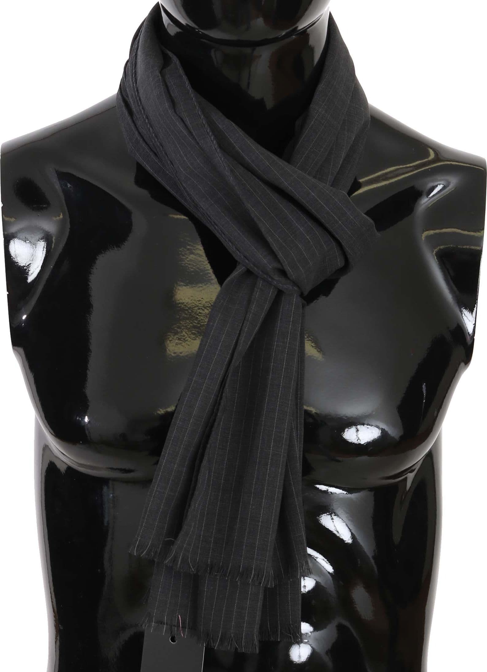 Gray 100% Wool Striped Pattern Wrap Scarf - 2