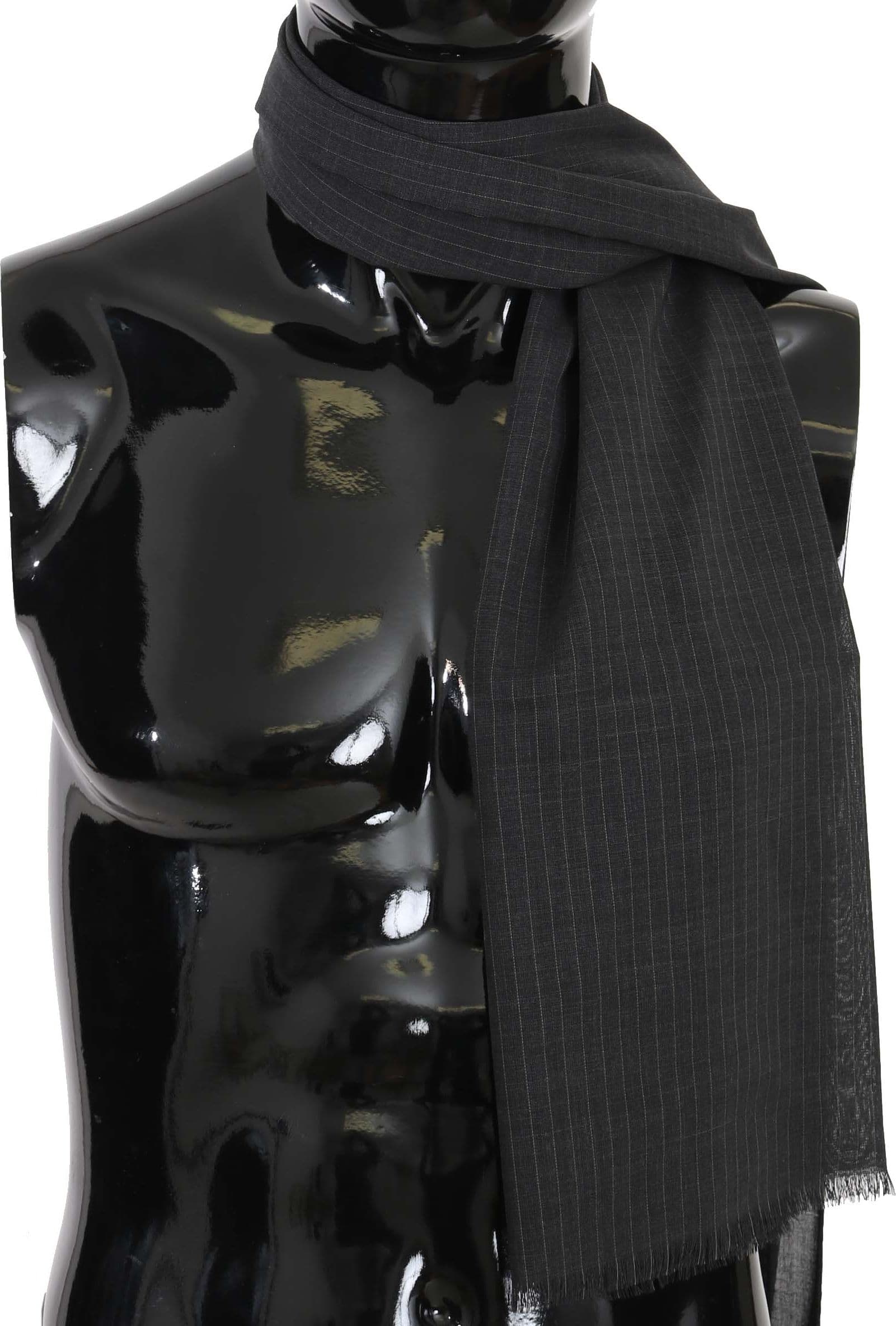 Gray 100% Wool Striped Pattern Wrap Scarf - 3