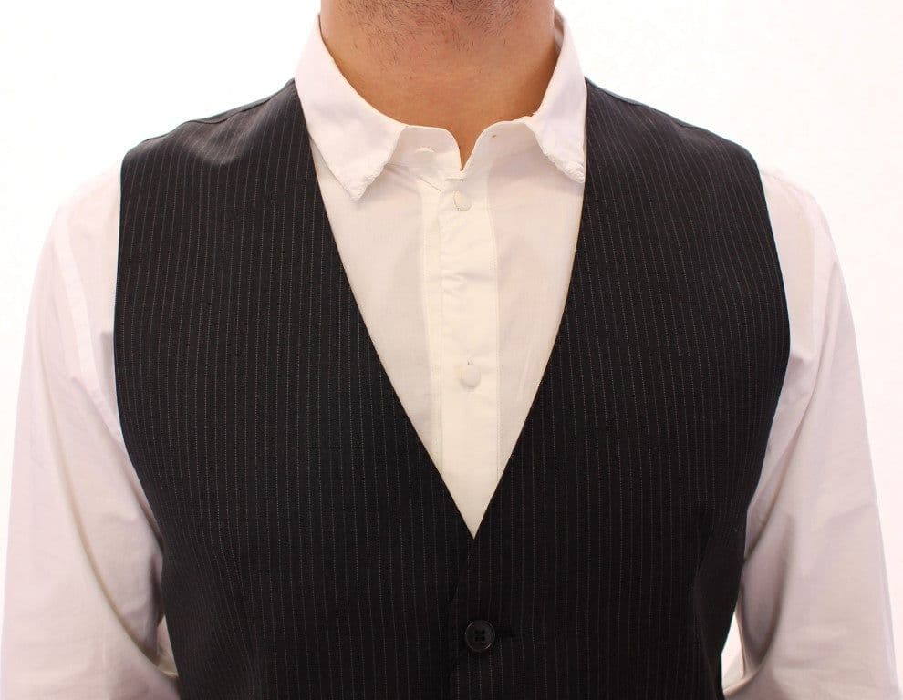 Gray Striped Wool Single Breasted Vest - 4