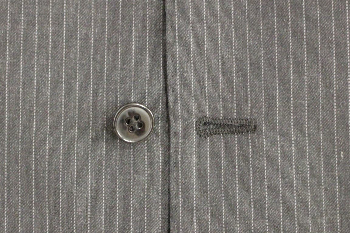 Gray Striped Wool Single Breasted Vest - 5