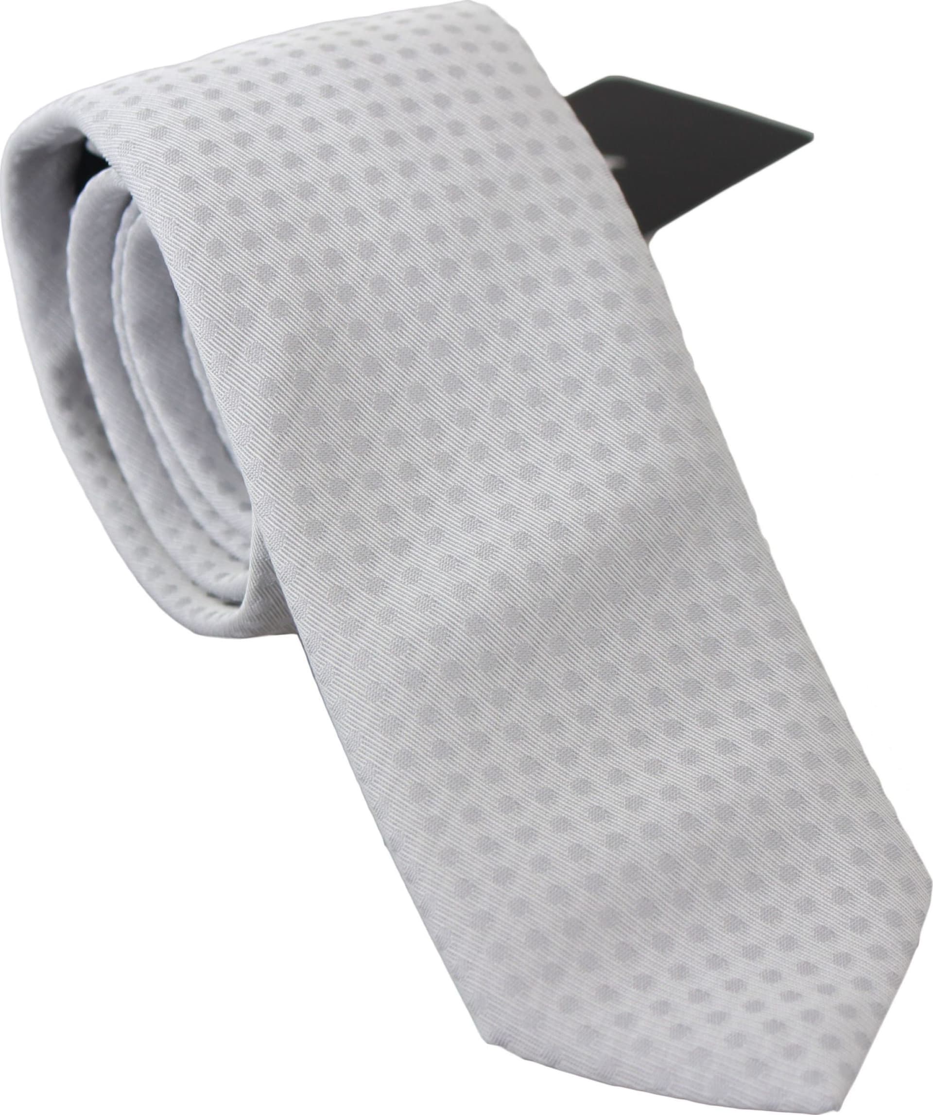 White Patterned Classic Mens Slim Necktie Tie - 3