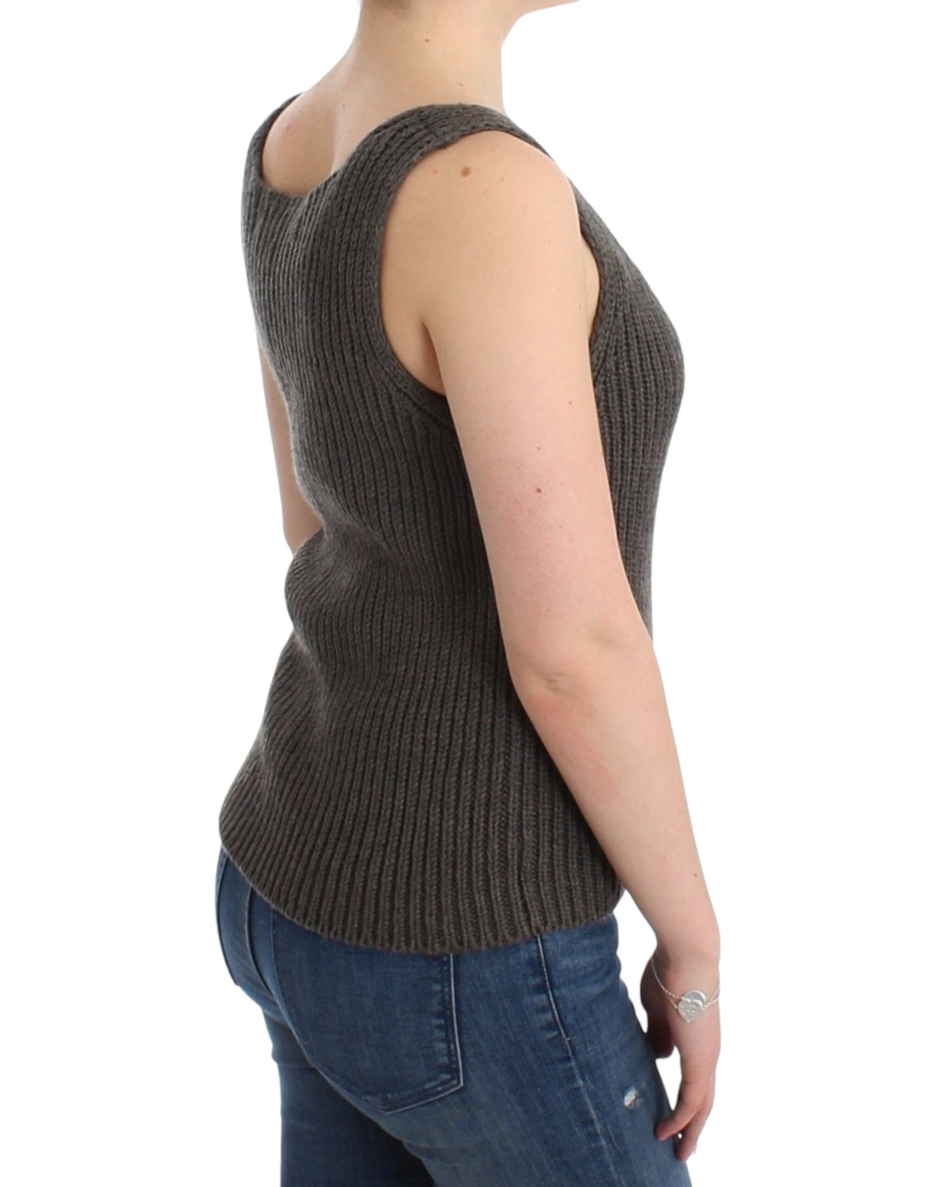 Gray Knit Top Knitted Sweater Merino Wool - 4