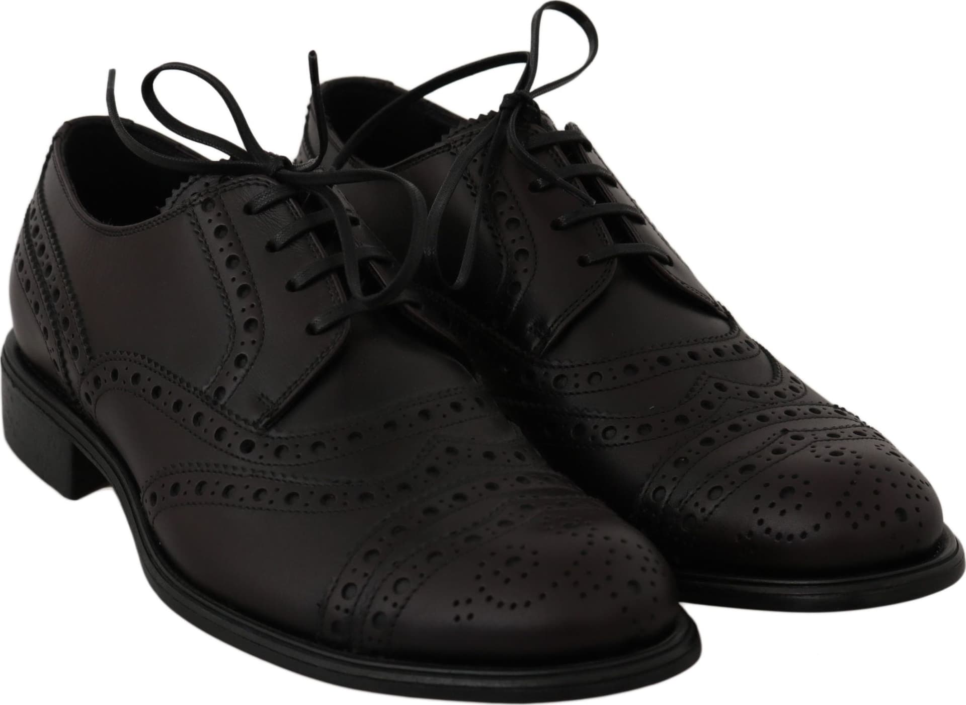 Black Leather Wingtip Oxford Dress  Shoes - 2