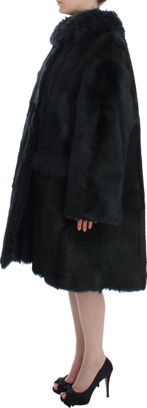 Black Goat Fur Shearling Long Jacket Coat - 3