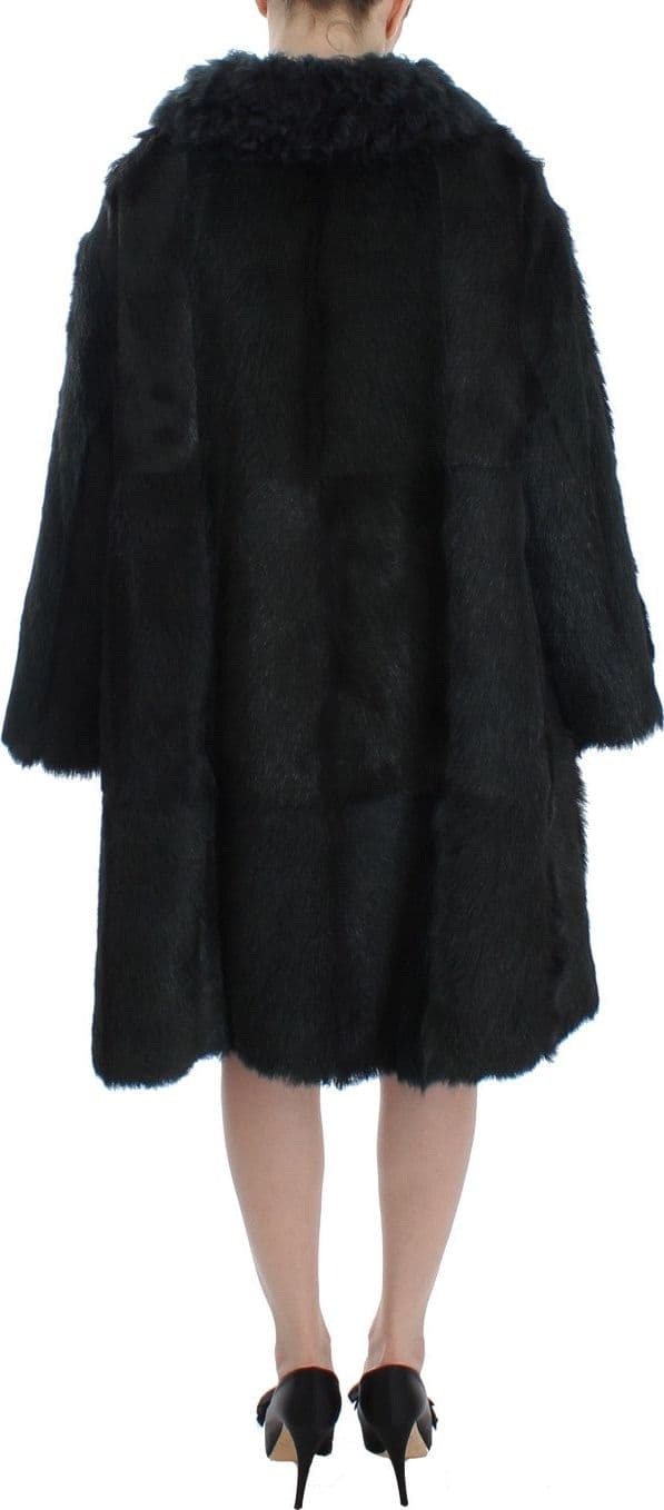 Black Goat Fur Shearling Long Jacket Coat - 4