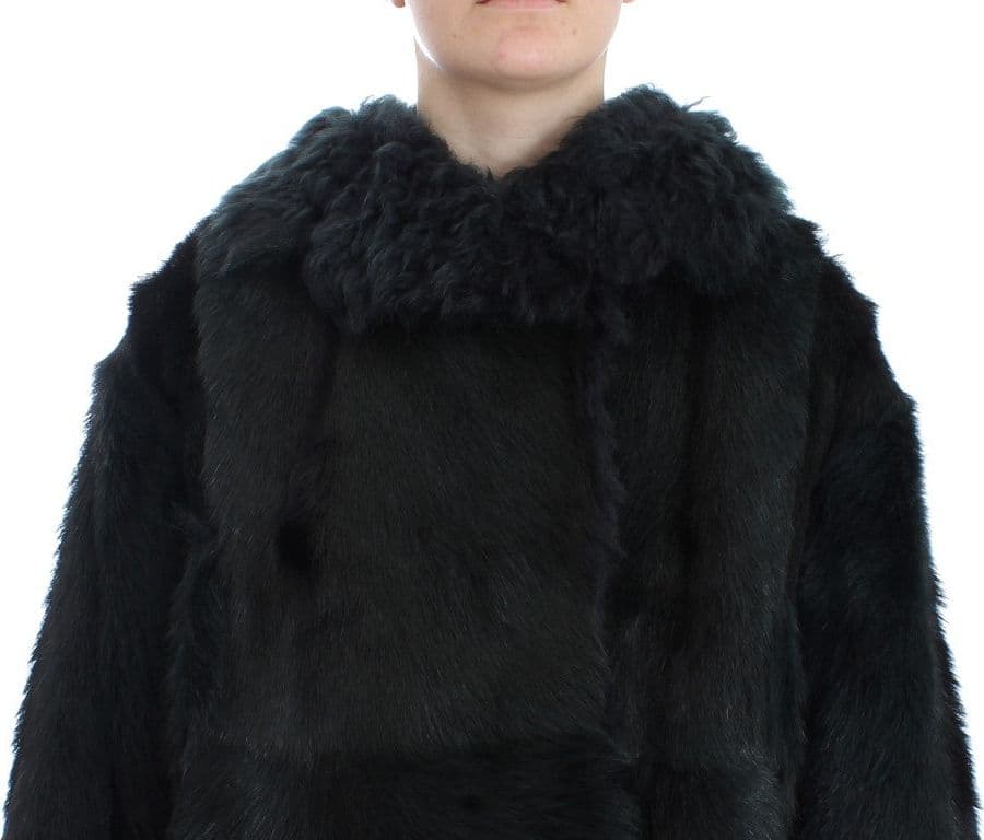 Black Goat Fur Shearling Long Jacket Coat - 6