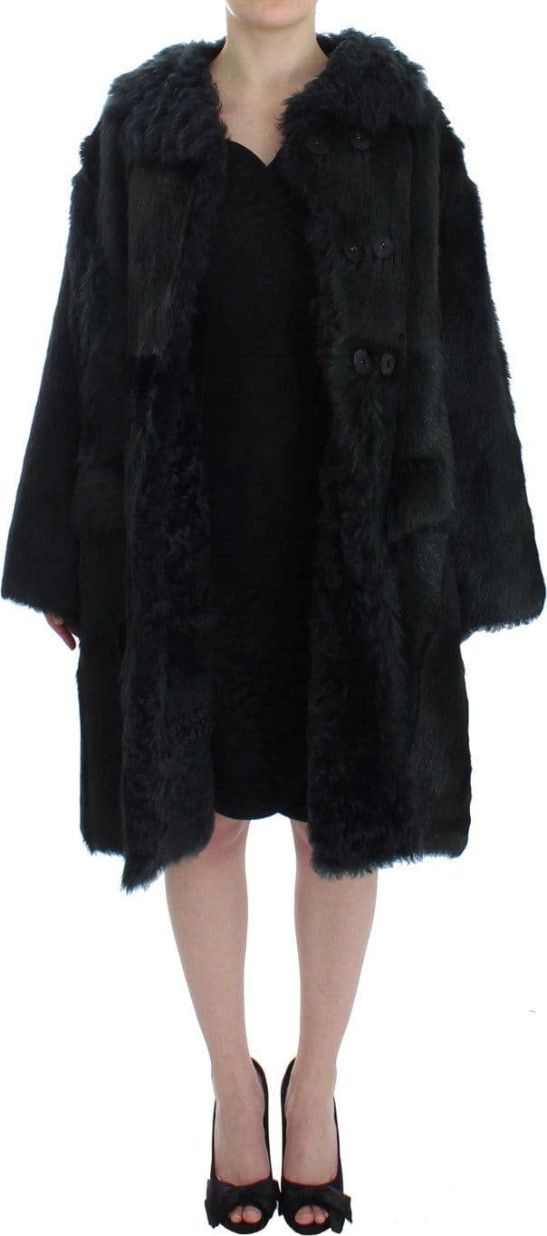 Black Goat Fur Shearling Long Jacket Coat - 7