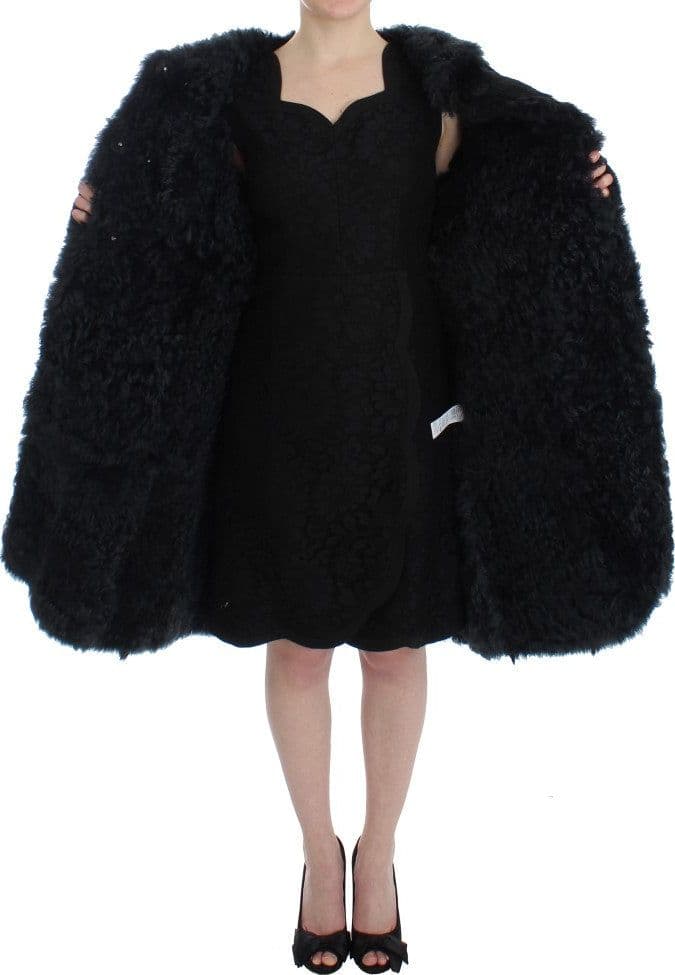 Black Goat Fur Shearling Long Jacket Coat - 8