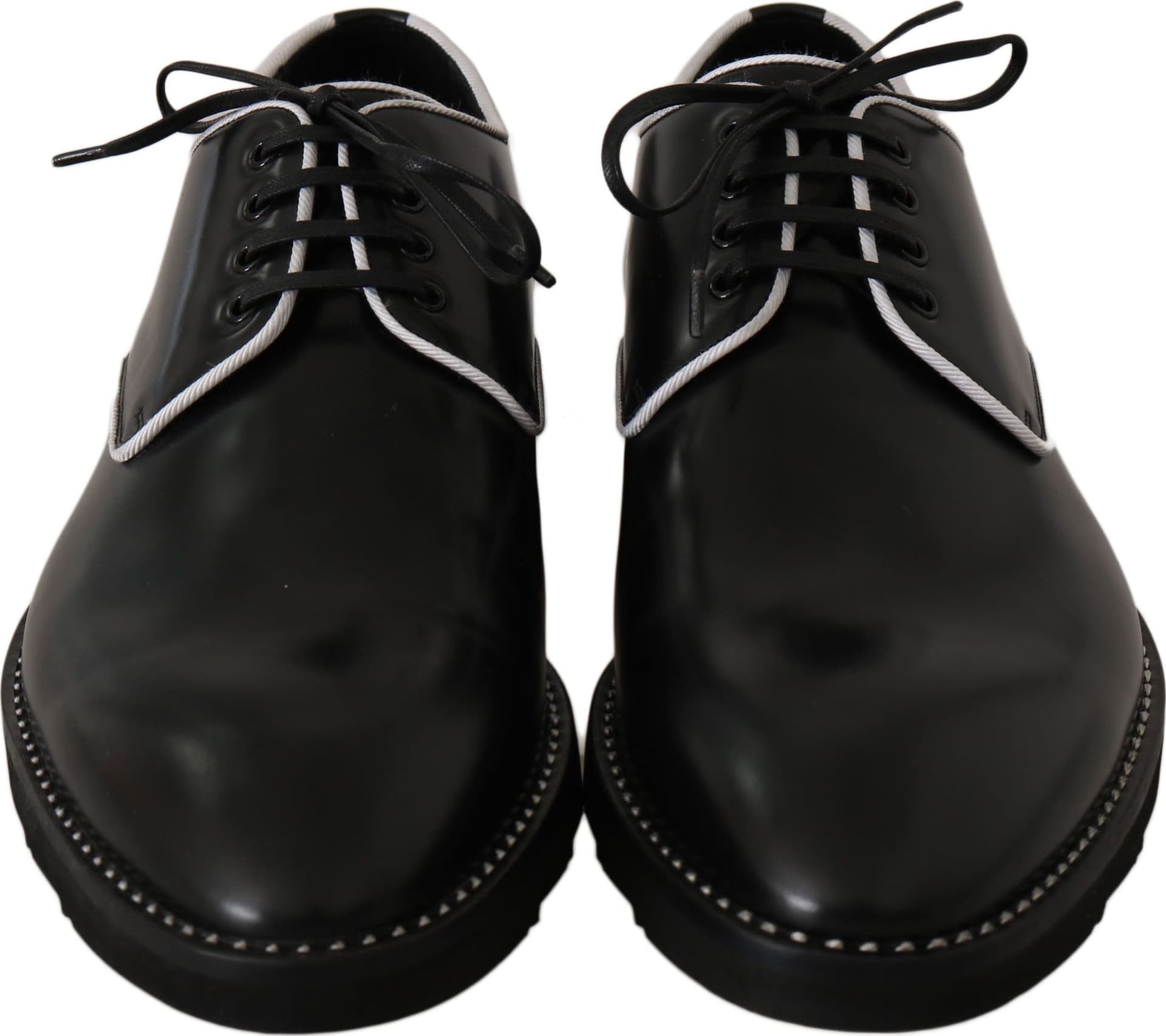 Black Leather White Line Dress Derby Shoes - 2
