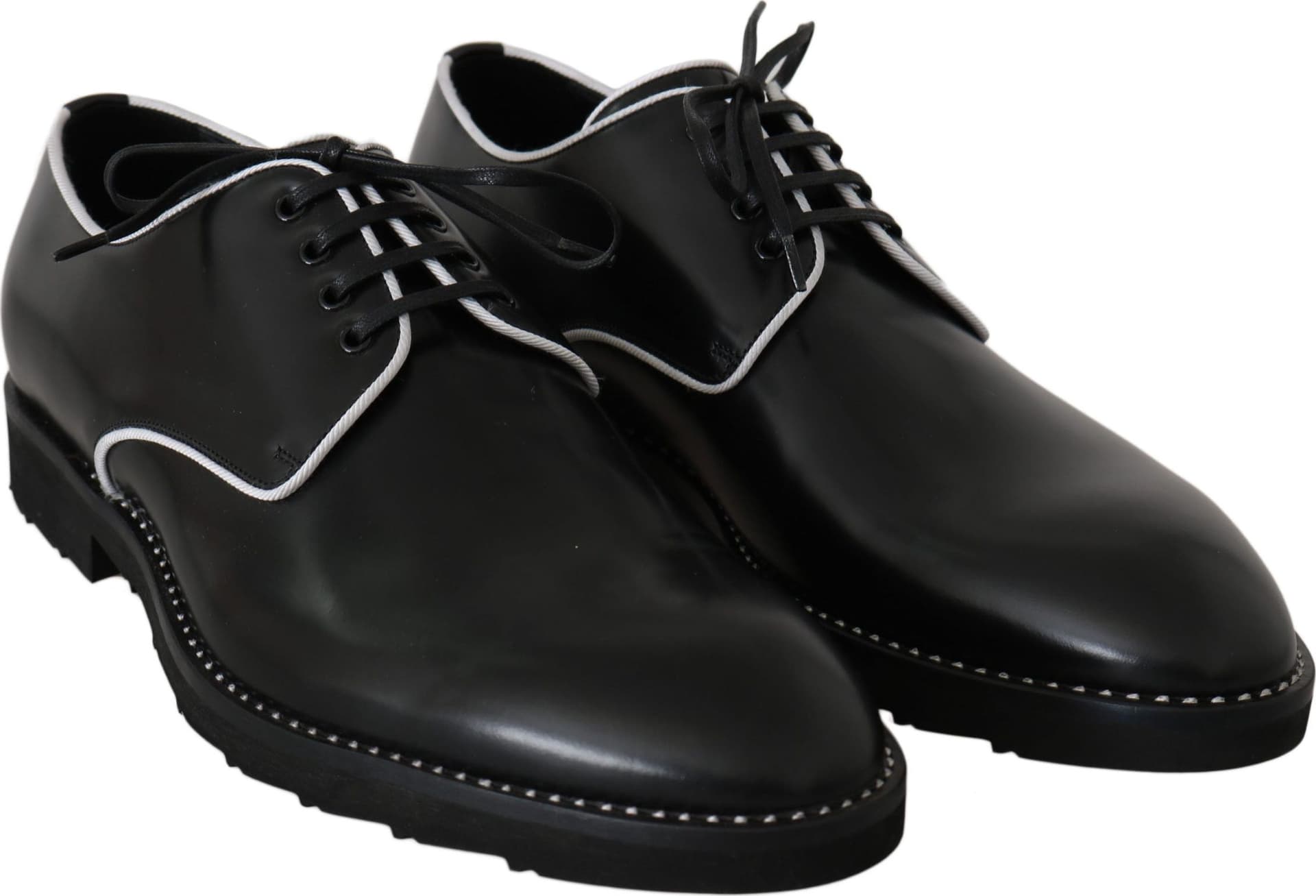 Black Leather White Line Dress Derby Shoes - 3
