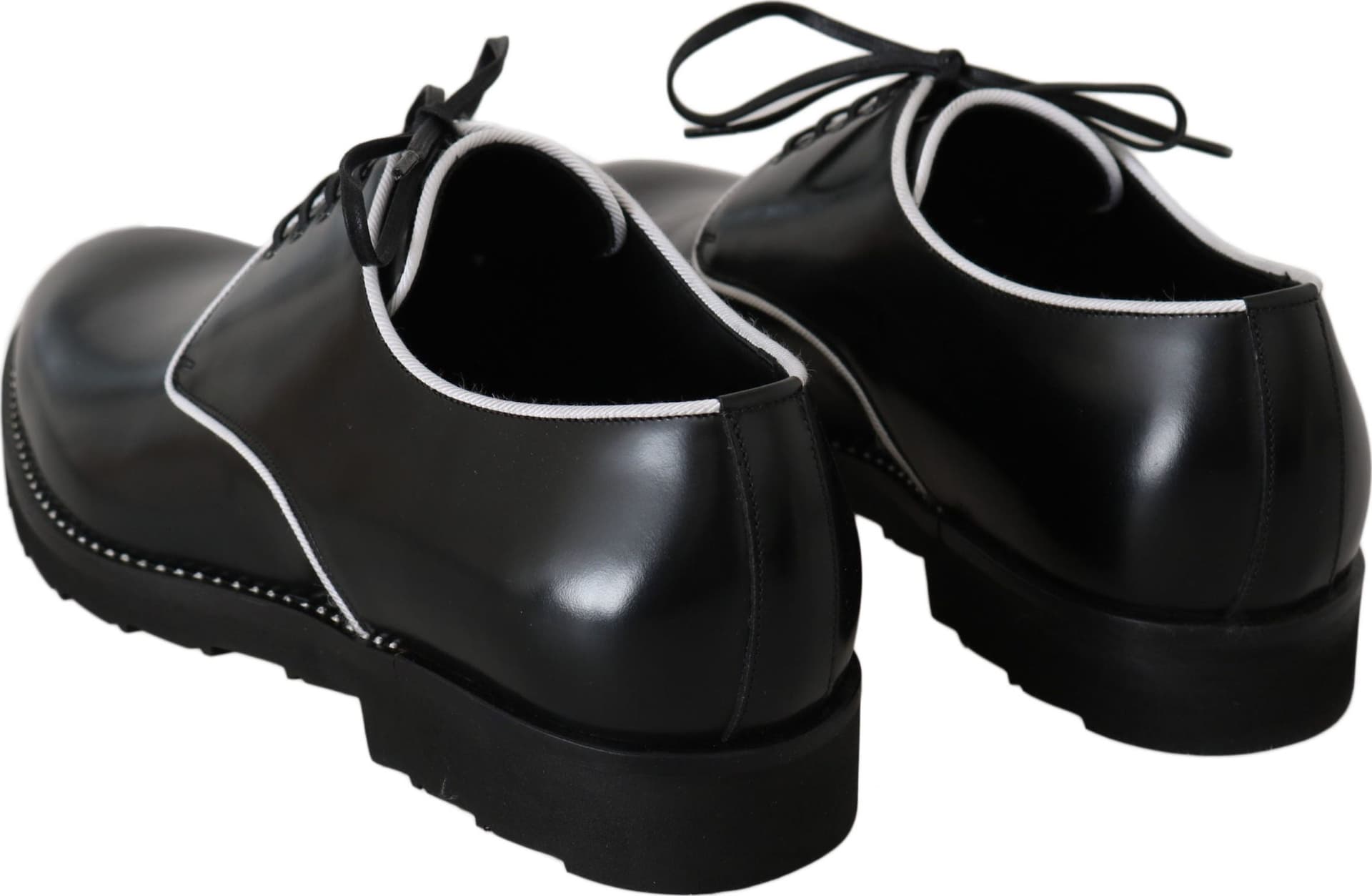 Black Leather White Line Dress Derby Shoes - 4