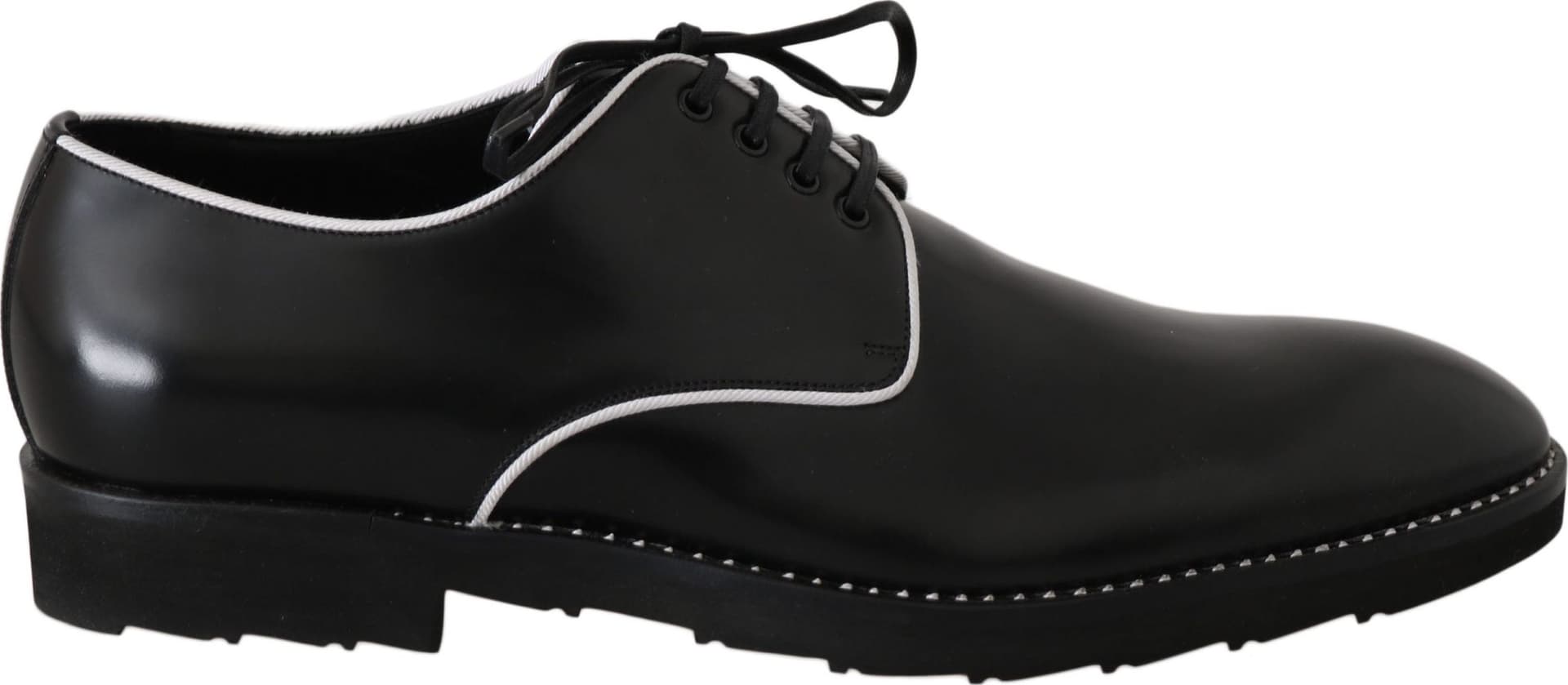 Black Leather White Line Dress Derby Shoes - 5