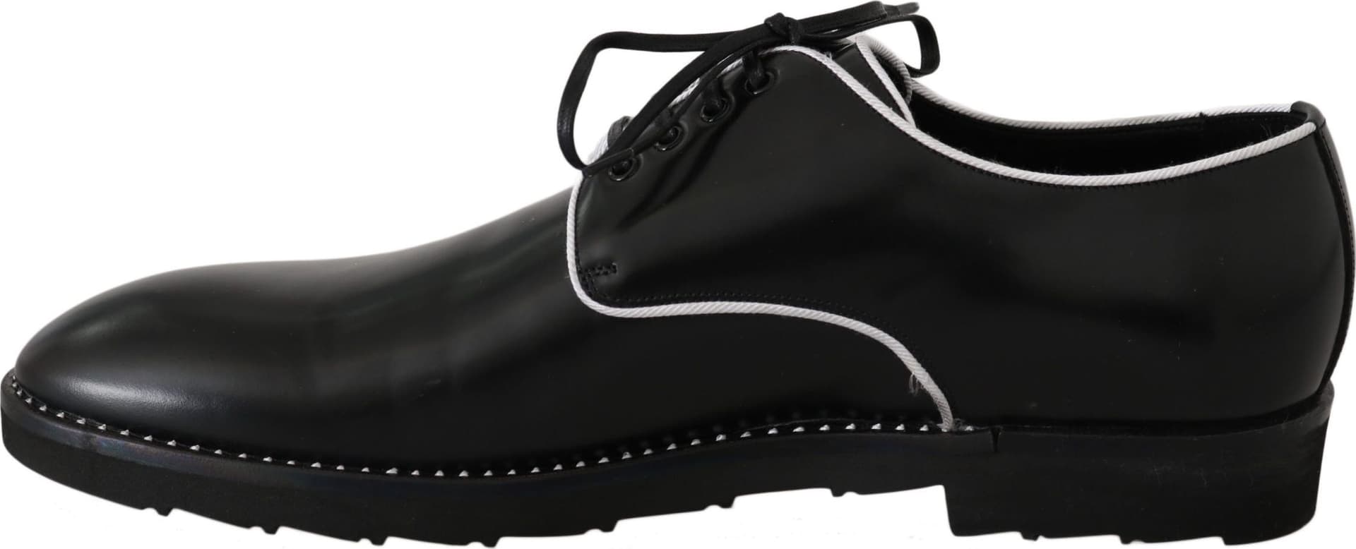 Black Leather White Line Dress Derby Shoes - 6