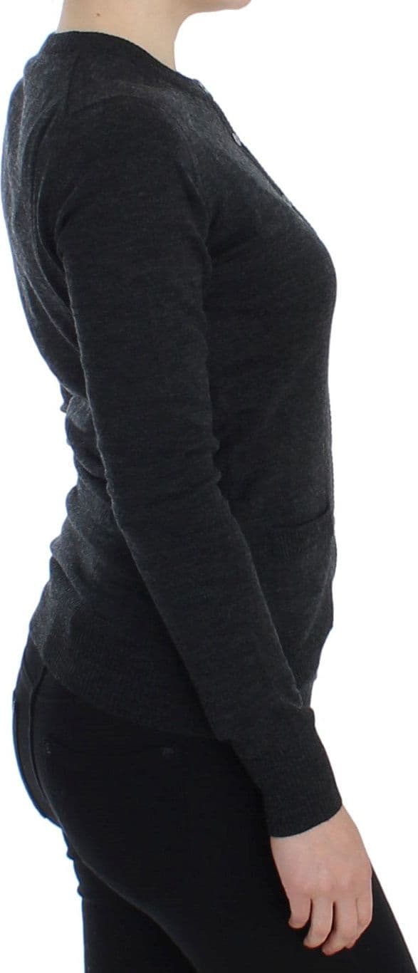 Gray Wool Button Cardigan Sweater - 4
