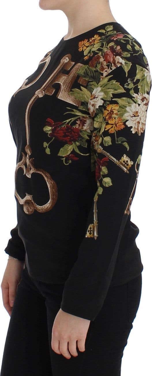 Black Key Floral Print Silk Blouse Top - 2