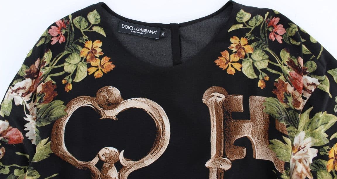 Black Key Floral Print Silk Blouse Top - 6