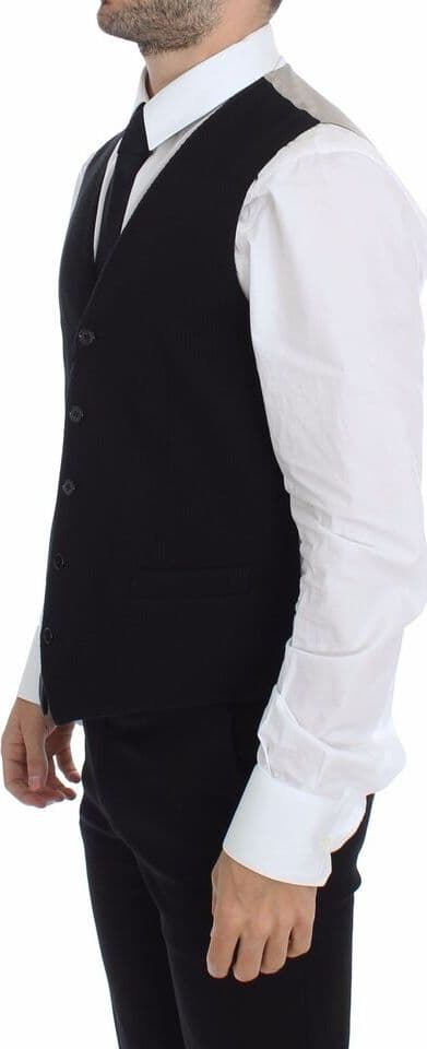 Black Cotton Dress Vest Blazer Jacket - 3