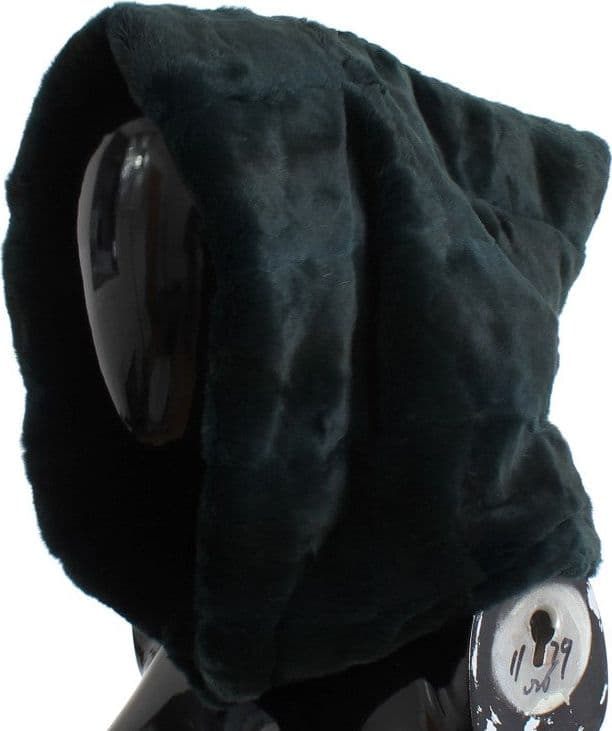 Green Weasel Fur Crochet Hood Scarf Hat - 2