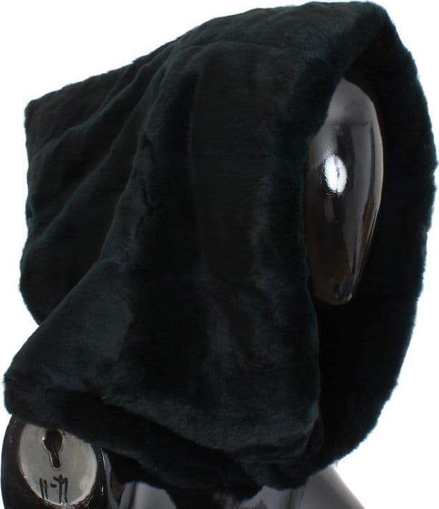 Green Weasel Fur Crochet Hood Scarf Hat - 3
