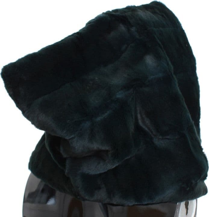 Green Weasel Fur Crochet Hood Scarf Hat - 4