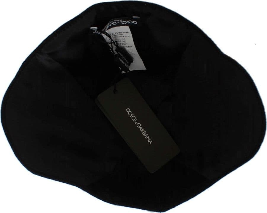 Black Wool White Floral Gold Leaf Hat - 6