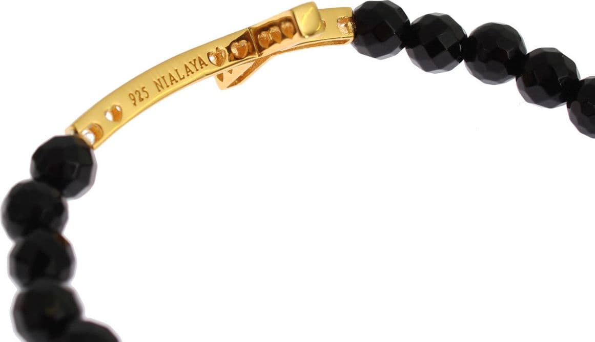 Agate Stone Gold CZ Cross 925 Silver Bracelet - 4