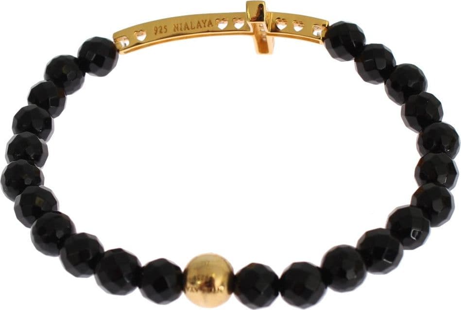 Agate Stone Gold CZ Cross 925 Silver Bracelet - 5