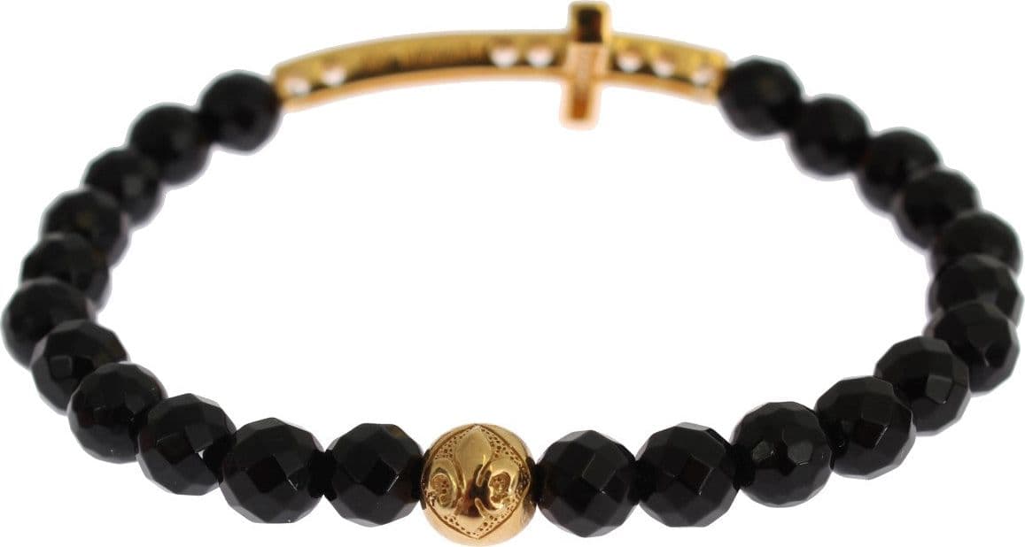 Agate Stone Gold CZ Cross 925 Silver Bracelet - 6