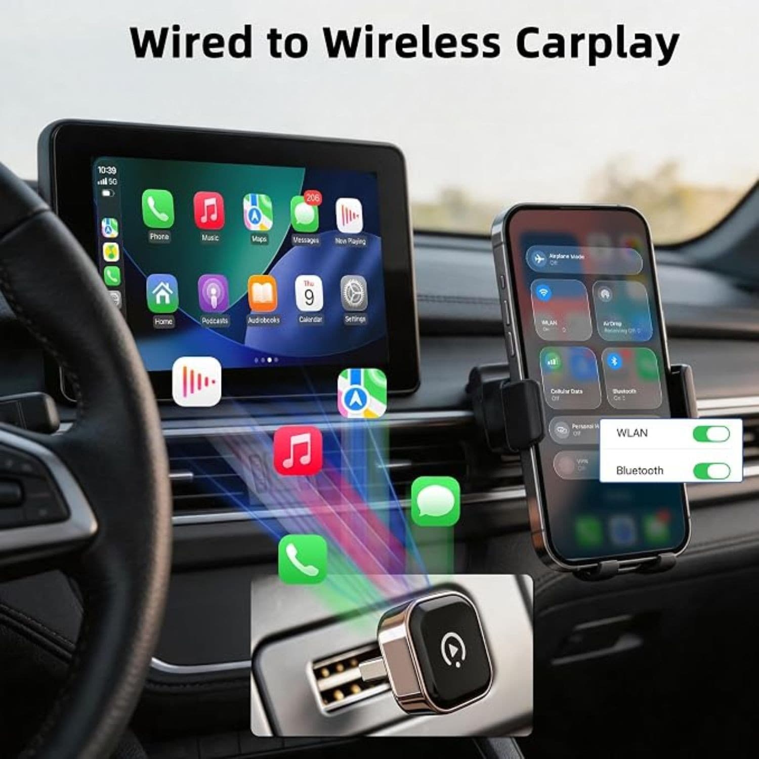 Adattatore Carplay Wireless Per Auto USB A, adattatore USB-C incluso - 4