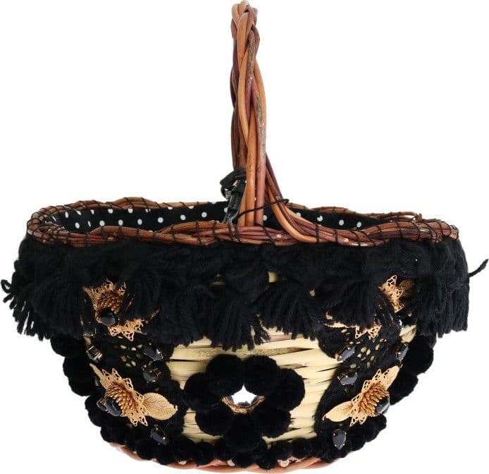 Beige Straw Snakeskin Pom Pom Crystal AGNESE Bag - 2