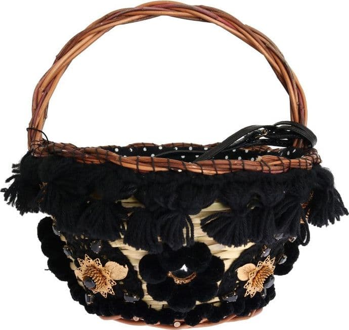 Beige Straw Snakeskin Pom Pom Crystal AGNESE Bag - 3