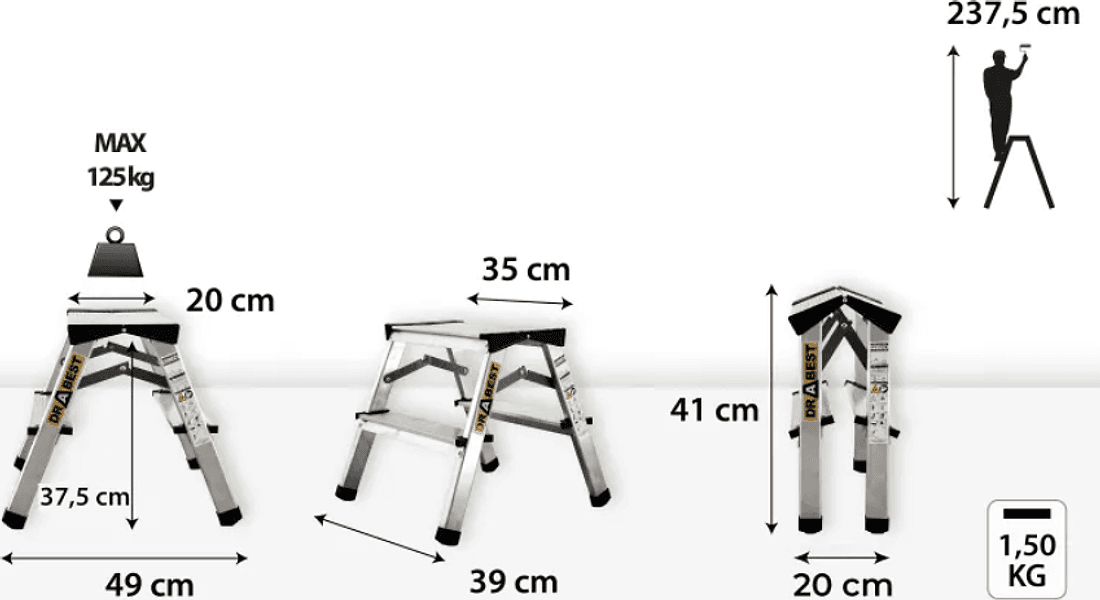 Drabest scala in alluminio doppia facciata 2x2 portata 125kg - 2
