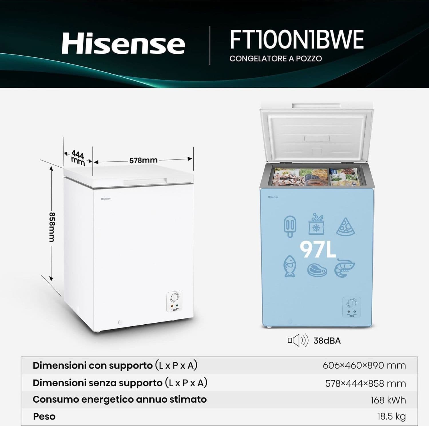 Hisense Congelatore LIB 97l Oriz. L58xP45 Cl.E FT100N1BWE - 5