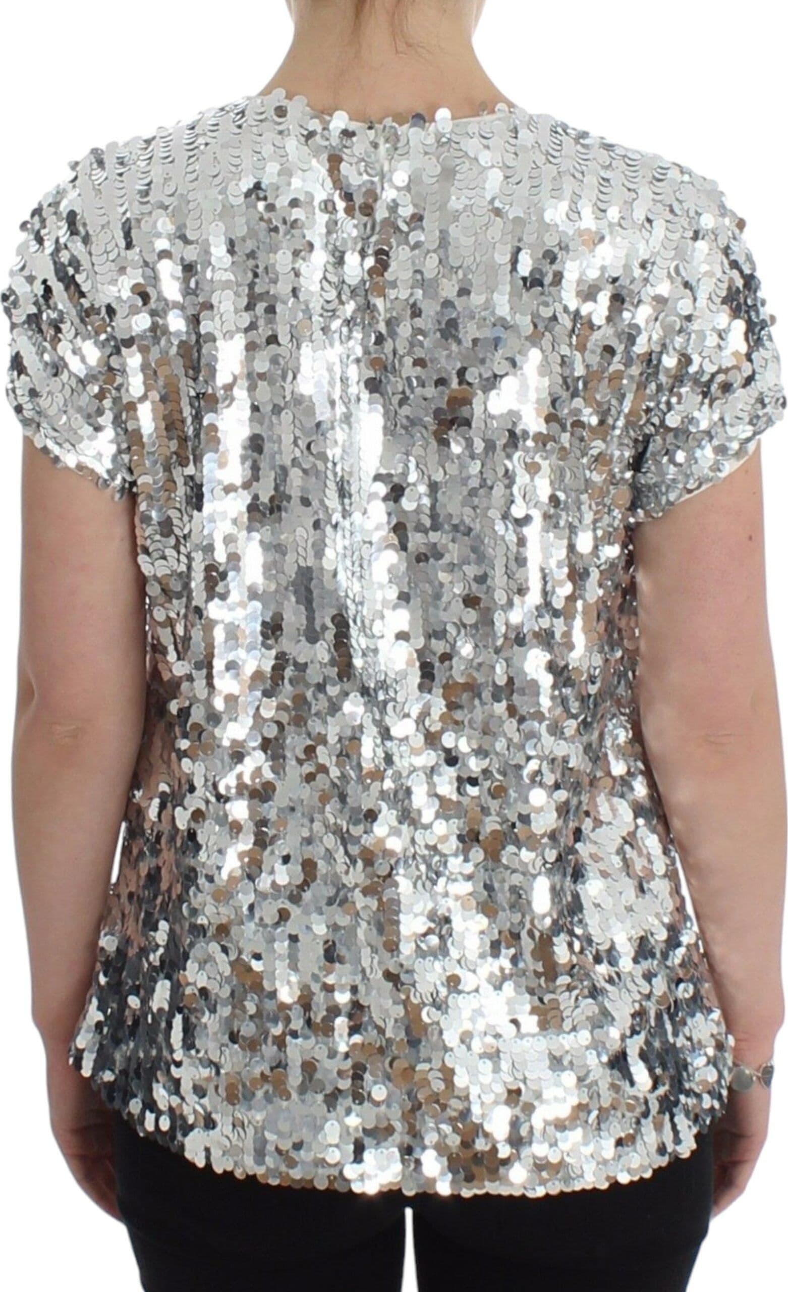 Silver Sequined Crewneck Blouse T-shirt Top - 3