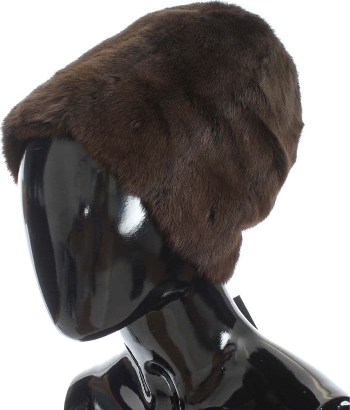 Brown Weasel Fur Womens Cashmere Hat Beanie - 2