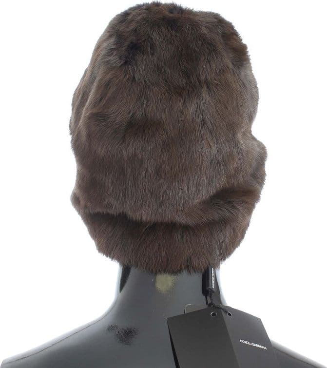 Brown Weasel Fur Womens Cashmere Hat Beanie - 3