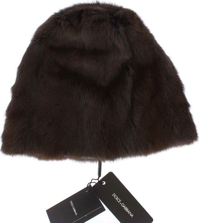 Brown Weasel Fur Womens Cashmere Hat Beanie - 4