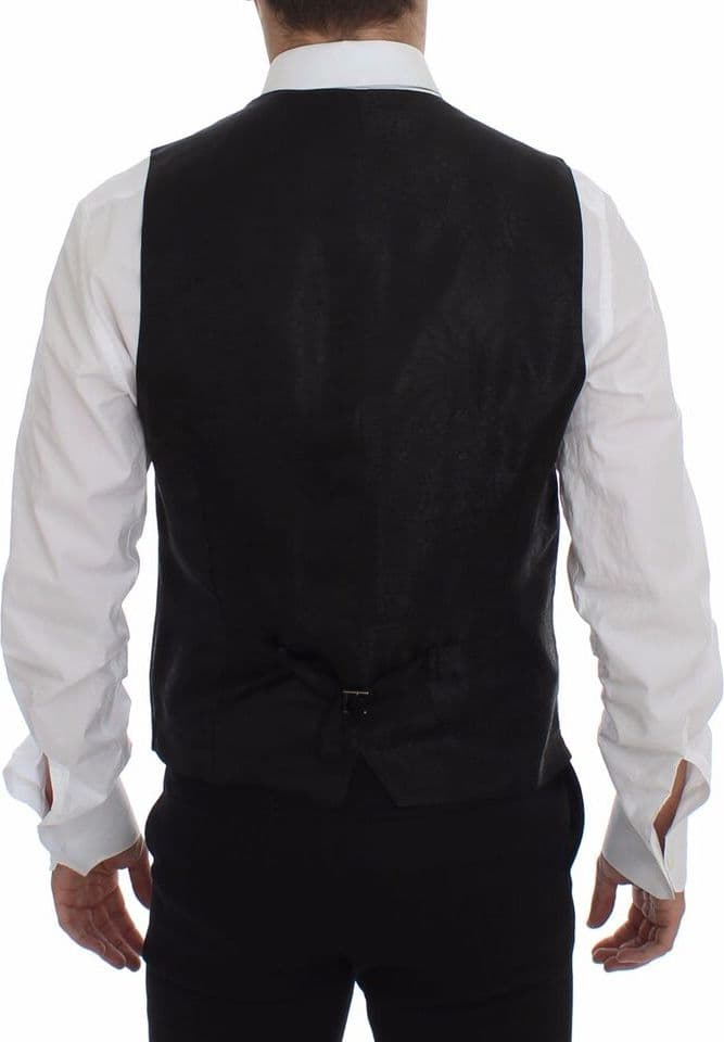 Black Striped Wool Logo Vest Gilet Weste - 2