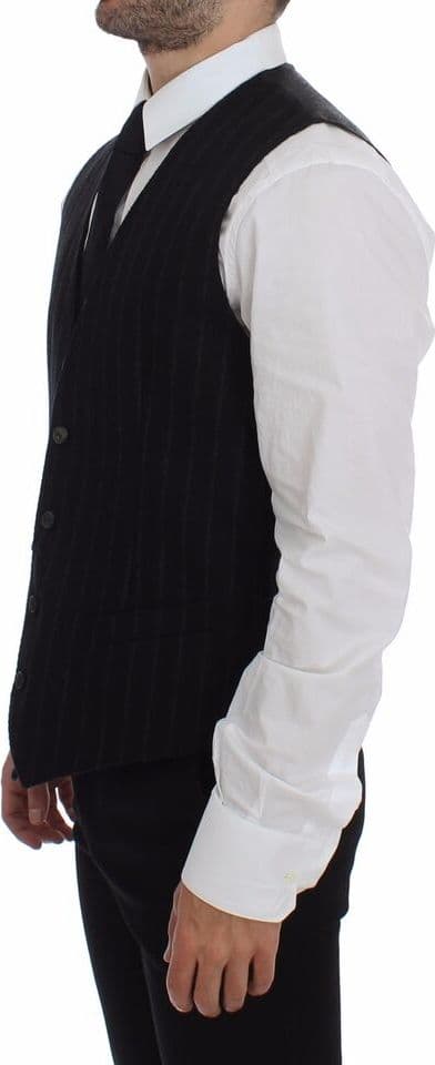 Black Striped Wool Logo Vest Gilet Weste - 3