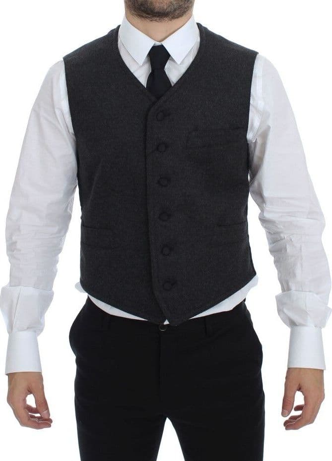Gray Wool Blend Logo Vest Gilet Weste - 8
