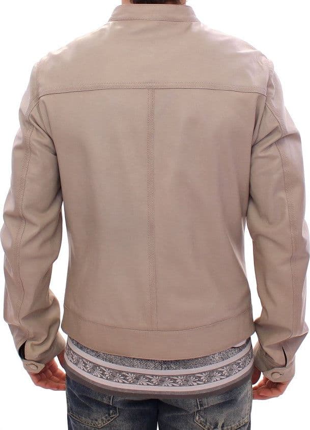 Beige Leather Jacket Biker Coat - 3