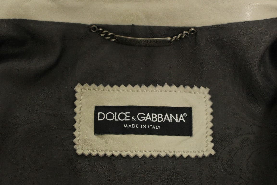 Beige Leather Jacket Biker Coat - 7