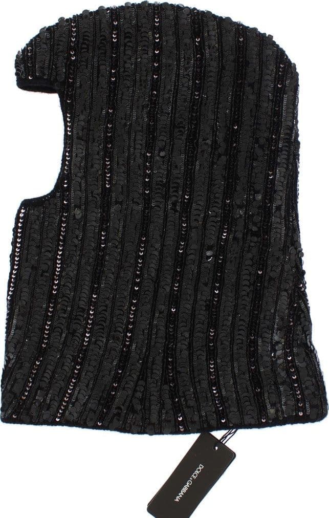 Black Knitted Sequin Hood Scarf Hat - 4